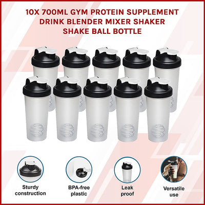 10x 700ml GYM Protein Supplement Drink Blender Mixer Shaker